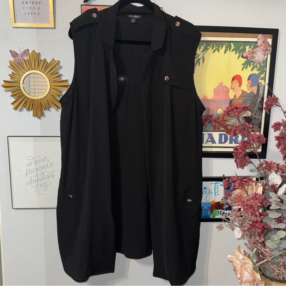 Cheetah Long Black Vest Open Sleeveless Cardigan